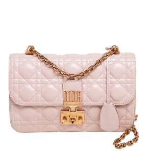 Pre Owned Dior Light Pink Leather Dioraddict Flap Shoulder Bag