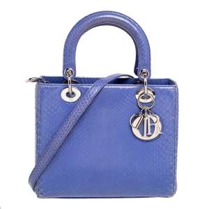 مملوكة مسبقًا Dior Blue Python Medium Lady Dior Tote