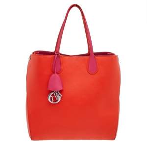 Pre Owned Dior Orange/Pink Leather Large Dioraddict Shopper Tote