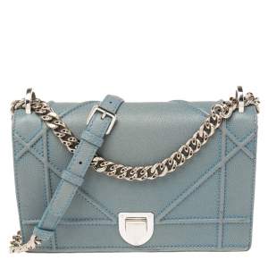 مملوكة مسبقًا Dior Blue Textured Leather Medium Diorama Flap Shoulder Bag