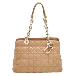 مملوكة مسبقًا Dior Beige Cannage Leather Soft Lady Dior Shopper Tote
