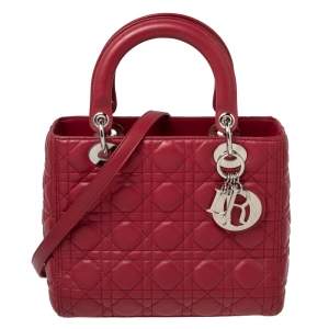 مملوكة مسبقًا Dior Fuchsia Cannage Leather Medium Lady Dior Tote