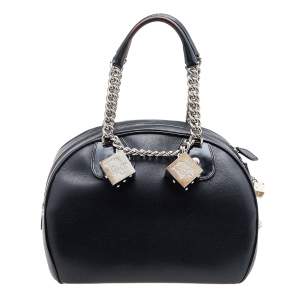 Dior Black Leather Gambler Dice Bowler Bag