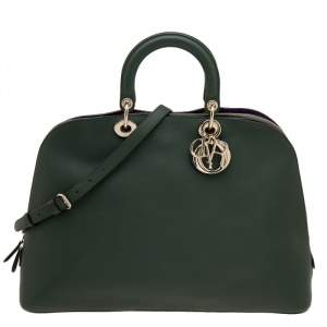 Pre Owned Dior Dark Green Leather Large Diorissimo Dome Satchel