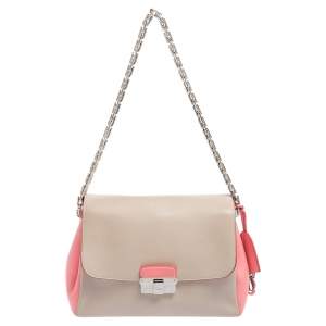 Pre Owned Dior Pink/Pearl White Leather Small Diorling Shoulder Bag