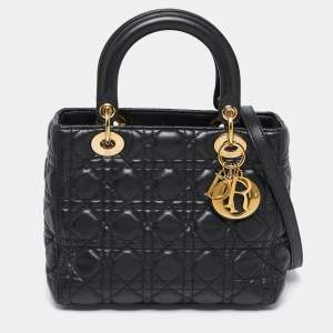 مملوكة مسبقًا Dior Black Cannage Leather Medium Lady Dior Tote