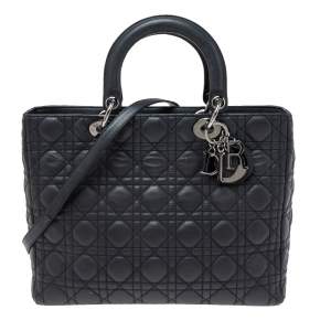 Pre Owned Dior Black Cannage Leather Large Lady Dior Tote