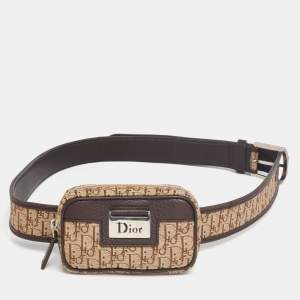 Pre Owned Dior Beige/Brown Oblique Canvas and Leather Belt Bag