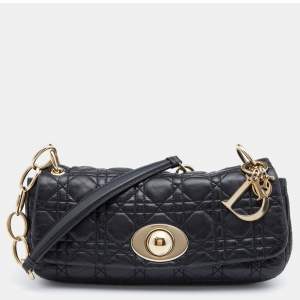 Pre Owned Dior Black Cannage Quilted Leather Rendezvous Flap Bag