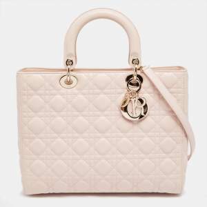 Pre Owned حقيبة يد ديور ليدي ديور جلد كاناج كريمية كبيرة  