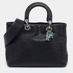 Pre Owned Dior Black Canyon Grained Leather Lady Dior Tote