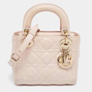 مملوكة مسبقًا حقيبة يد توتس ديور ليدي ديور جلد كاناج وردي فاتح صغيرة 