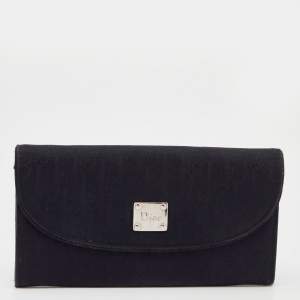 Pre Owned Dior Black Oblique Canvas Continental Wallet