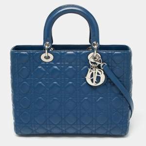 Dior Blue Cannage Leather Large Lady Dior Tote