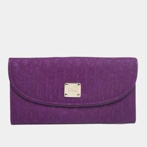 مملوكة مسبقًا Dior Purple Oblique Canvas and Leather Trim Flap Continental Wallet