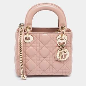 مملوكة مسبقًا Dior Beige Cannage Leather Mini Lady Dior Tote