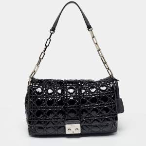 Pre Owned Dior Black Cannage Quilted Patent Leather Large New Lock Flap Bag