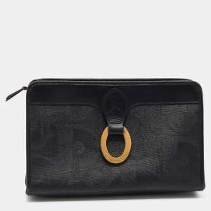 Pre Owned Dior Black Oblique Coated Canvas And Leather Clutch