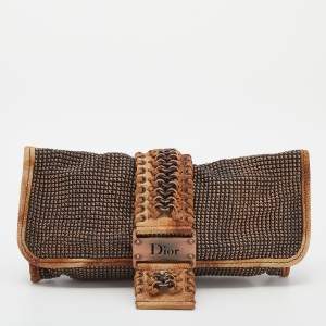Pre Owned Dior Metallic Bronze Metal Mesh and Lizard Clutch