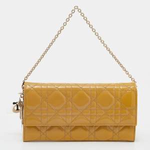 Pre Owned محفظة بسلسلة ديور ليدي ديور جلد لامع كاناج بيج 