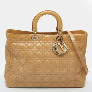 Dior Beige Cannage Patent Leather Extra Large Lady Dior Tote