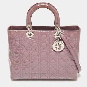 Dior Mauve Cannage Patent Leather Large Lady Dior Tote