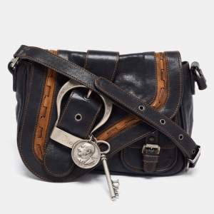 Pre Owned Dior Black/Brown Leather Gaucho Double Saddle Shoulder Bag