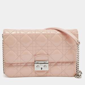 Dior Nude Pink Cannage Patent Leather Miss Dior Promenade Chain Clutch