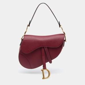 Pre Owned Dior Burgundy Leather Saddle Bag