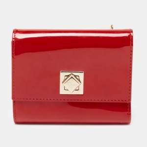 Pre Owned Dior Red Patent Leather Turnlock Trifold Compact Wallet