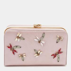 Dior Pink Satin Bee Crystal Embellished Clutch