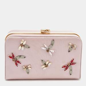 Pre Owned Dior Pink Satin Bee Crystal Embellished Clutch
