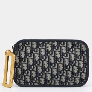 Dior Navy Blue/Beige Oblique Canvas and Leather Diorquake Clutch