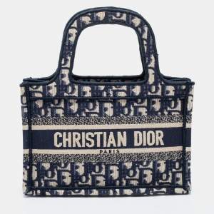 مملوكة مسبقًا Dior Blue Oblique Embroidery Canvas Mini Book Tote