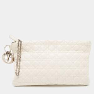Dior Off White Cannage Leather Panarea Chain Clutch