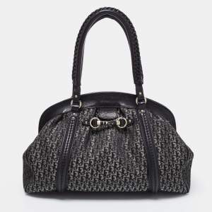 Pre Owned Dior Black/Silver Oblique Fabric and Leather My Dior Frame Satchel