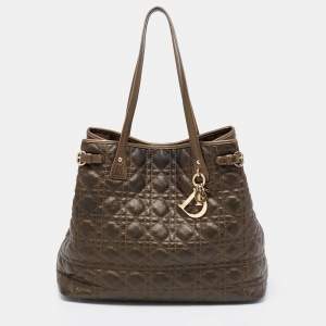 Pre Owned Dior Metallic Brown Cannage Coated Canvas Medium Panarea Tote