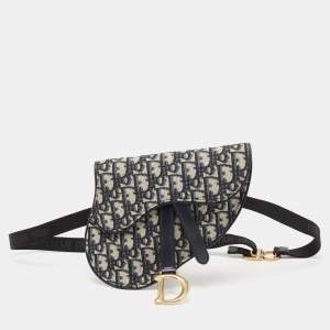 Pre Owned Dior Blue Oblique Canvas and Leather Saddle Belt Bag