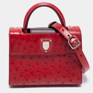 Pre Owned Dior Red Ostrich Small Diorever Tote