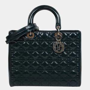 Pre Owned Dior Green Patent Leather Lady Dior Large Shoulder Bag 