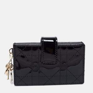Pre Owned Dior Black Cannage Patent Leather Lady Dior 5 Gusset Card Holder