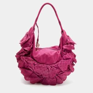 Pre Owned Dior Pink Leather Gypsy Ruffle Hobo