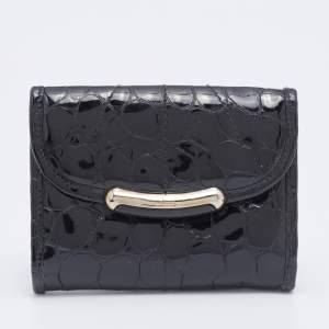 Pre Owned Dior Black Croc Embossed Patent Leather Compact Wallet