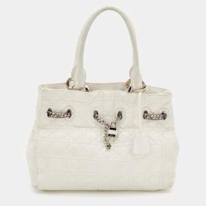 Pre Owned Dior White Cannage Leather Chri Chri Tote