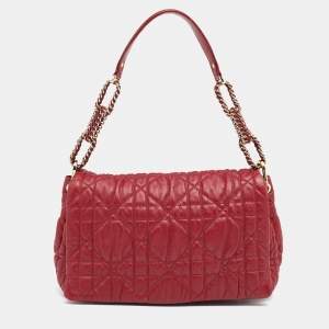 Pre Owned Dior Burgundy Leather Delices Gaufre Shoulder Bag