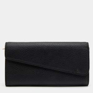 Pre Owned Dior Black Leather Flap Continental Wallet