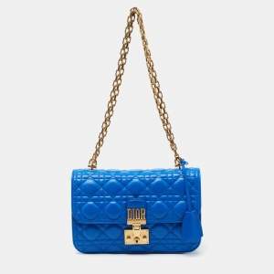 Pre Owned Dior Blue Cannage Quilted Leather Dioraddict Flap Shoulder Bag