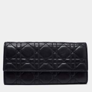 Pre Owned Dior Black Cannage Leather Lady Dior Wallet on Chain