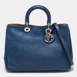 Pre Owned Dior Blue Leather Large Diorissimo Tote