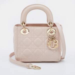 Pre Owned حقيبة يد توتس ديور ميني ليدي ديور جلد كاناج وردي فاتح 